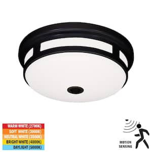 11 in. Round Black Exterior Outdoor Motion Sensing LED Ceiling Light 5 Color Temperature Options Wet Rated 830 Lumens