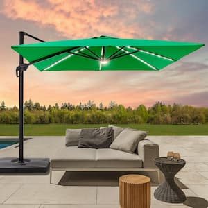 Kelly Green Premium 10 x 10 ft. LED Cantilever Patio Umbrella with a Base and 360° Rotation and Infinite Canopy Angle