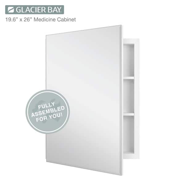 Glacier Bay 19-5/8 in. x 26 in. Rectangular Recessed or Surface Mount Beveled Frameless Medicine Cabinet with Mirror
