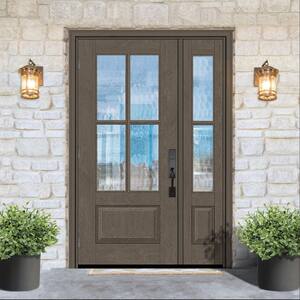 Regency 51 in. x 80 in. 3/4 Lite 4SDL Oasis Deco Glass RHOS Prefinish Ashwood Fiberglass Prehung Front Door 1_ 12 in. SL