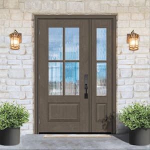 Regency 53 in. x 80 in. 3/4Lite 4SDL Oasis Deco Glass RHOS Prefinish Ashwood Fiberglass Prehung Front Door w/1_ 14inSL