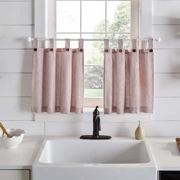 Elrene Tucker Red Ticking Stripe Cotton 30(in)x36(in) Tab Top Light Filtering Window Tiers (2)