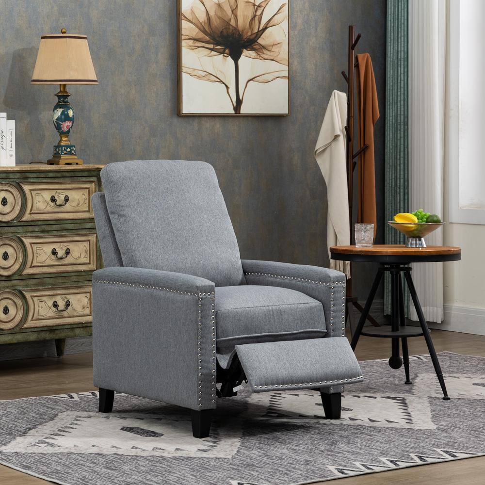 HOMEFUN Modern Gray Velvet Comfortable Upholstered Wingback Recliner Chair HFHDSN683GY The
