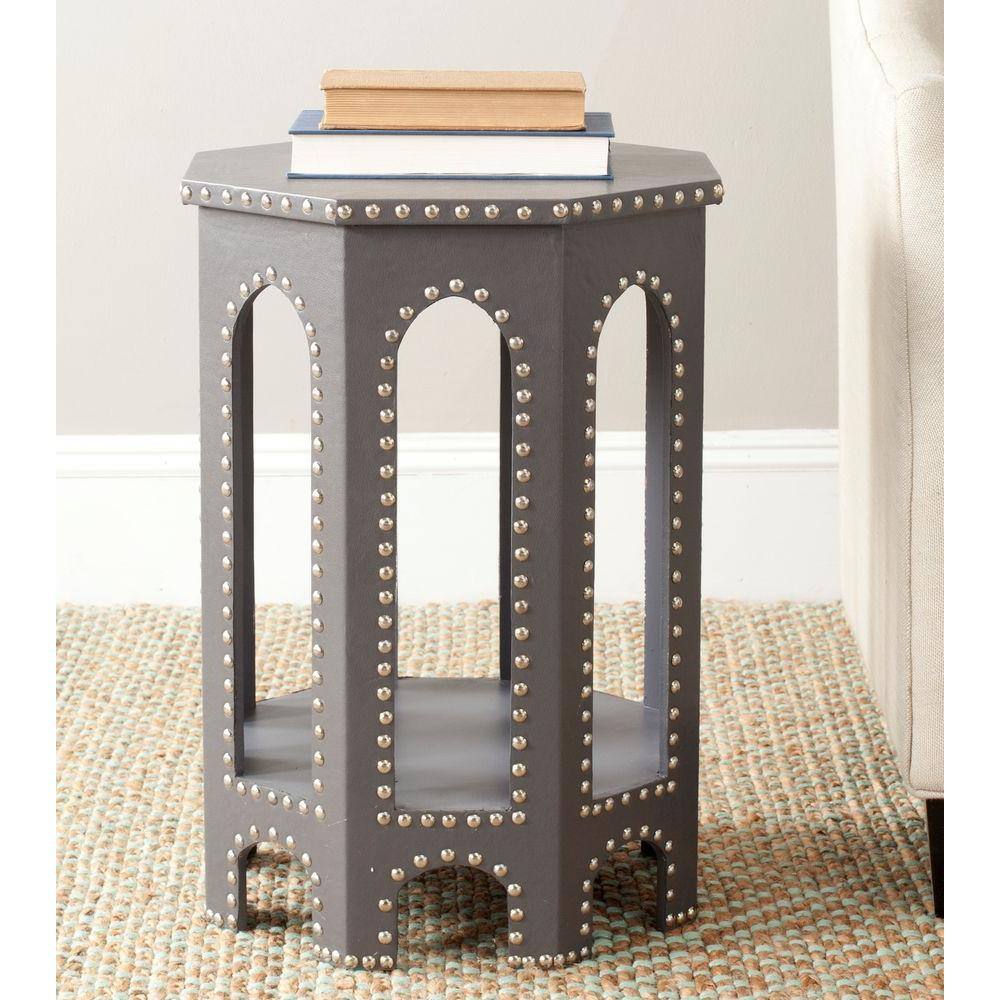 Gray Transitional Wood and Metal Octagonal End Table