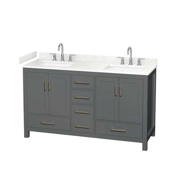 Sheffield 60 in. Double Freestanding Dark Gray Bath Vanity with Carrara Cultured Marble Top