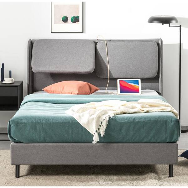 Zinus Avery Grey Queen Platform Bed with Reclining Headboard and USB Ports  FPPTWG-12Q - The Home Depot