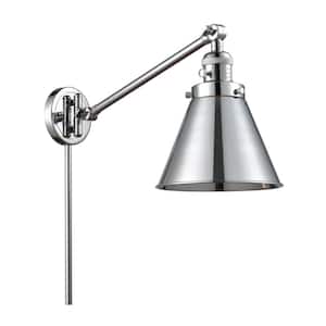 Appalachian 8 in. 1-Light Polished Chrome Wall Sconce with Polished Chrome Metal Shade with On/Off Turn Switch