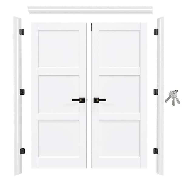 36 in. x 80 in. Primed Wood 2-Panel Doors with Assembly Required Door Jambs, Privacy Levers and Top Latch, Universal