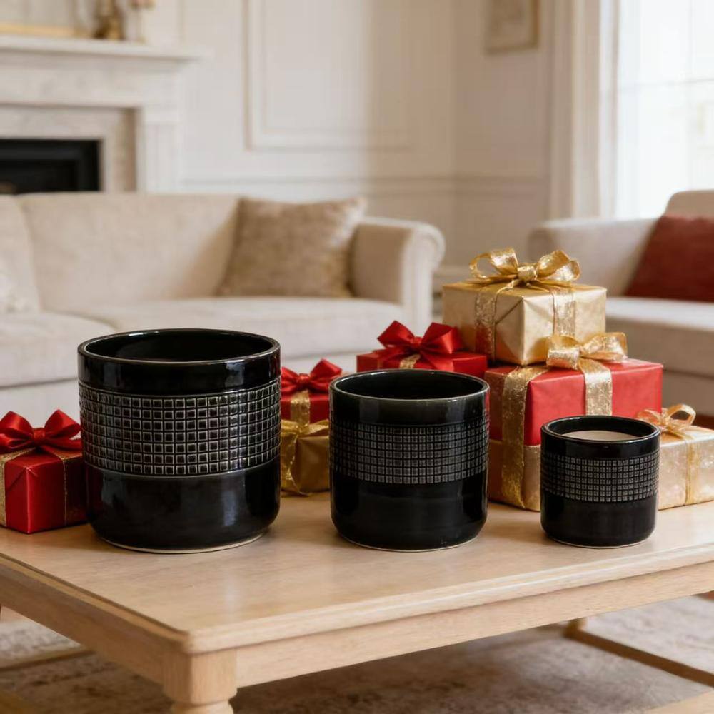 3Pcs Handmade Black Glazed Grid Ceramic Planter for Succulents｜Set price history on PriceWatchPro