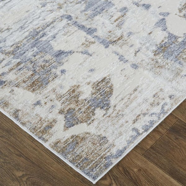 2 ft. x 12 ft. Ivory, Gray, Blue Abstract Runner Rug