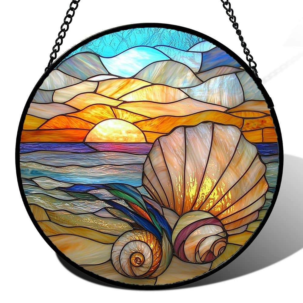 11.8 in. Colorful Beach Shells Stained Glass Window Panel WK2571 - The ...