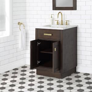 Chestnut 24 in. W x 21.5 in. D Vanity in Brown Oak with Marble Vanity Top in White with White Basin