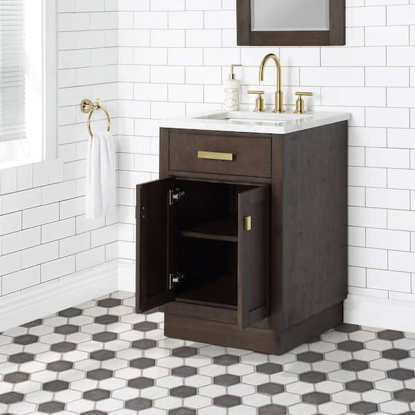 Chestnut 24 in.W x 21.5 in.D x 34.2 in.H Single Sink Bath Vanity in Brown Oak with Carrara White Marble Top and Faucet