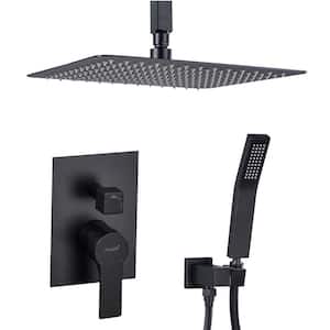 Aca 1-Spray Patterns 12 in. Ceiling Mount Dual Shower Heads with Rough-in Valve Body and Trim in Matte Black