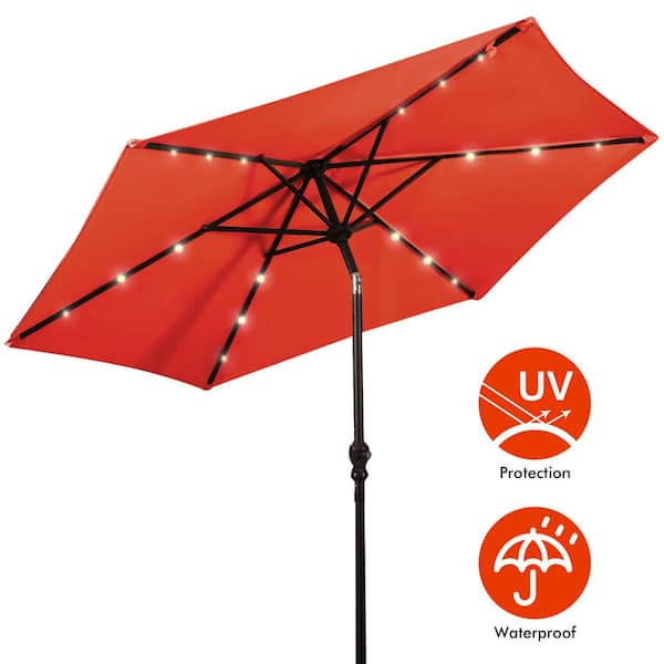 Costway 9 ft. Steel Cantilever Solar Tilt Patio Umbrella LED Lights with Crank Orange