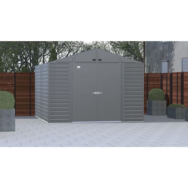 Select 10 ft. W x 12 ft. D Charcoal Metal Shed 115 sq. ft.
