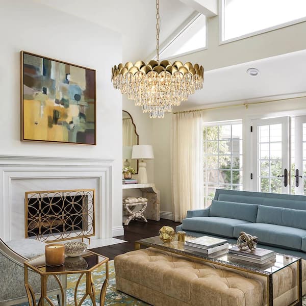 Paisley 8-Light Gold Unique Tiered Crystal Chandelier