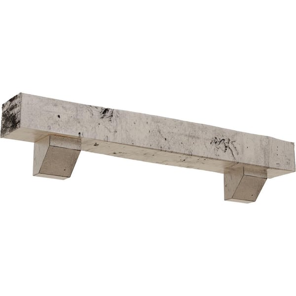 Ekena Millwork 4 in. x 6 in. x 3 ft. Knotty Pine Faux Wood Fireplace Mantel Kit with Ashford Corbels, Burnished Pine
