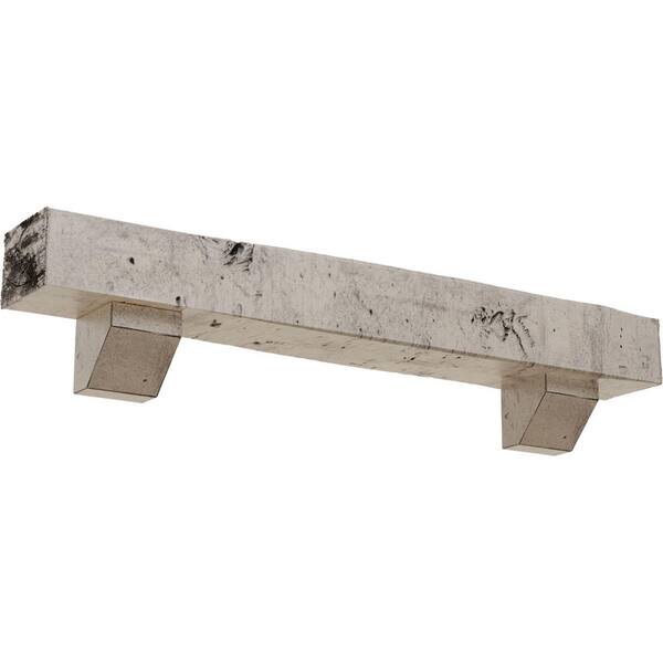 Ekena Millwork 8 in. x 8 in. x 5 ft. Knotty Pine Faux Wood Fireplace Mantel Kit, Ashford Corbels, Burnished Pine
