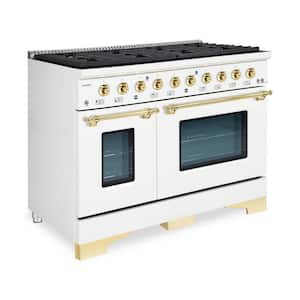 CLASSICO 48" TTL 6.7 Cu.Ft. 8 Burner Freestanding All Gas Range with Gas Stove and Gas Oven, White with Brass Trim