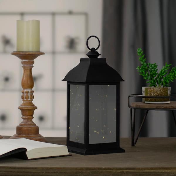 Christmas 23.4 in Black Plastic LED Pillar Candle Lantern Battery Operated,  Single Pack, by Holiday Time 