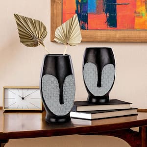 Contemporary Cubist Black and White African Mask Sculptural Vase Set