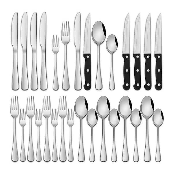 9.1 in. Full Tang 24-Piece Silverware Set with Steak Knives, Stainless Steel Finished Flatware Set Service for 4 Person