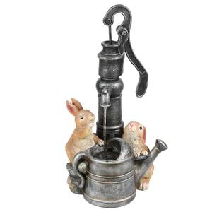 Resin Bunnies Water Pump Outdoor Fountain with LED Light