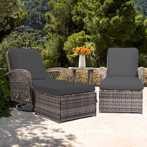 5-Piece Grey Patio Wicker Bistro Outdoor Conversation Set with Swivel Rocking Chairs, Side Table and 2 Ottomans