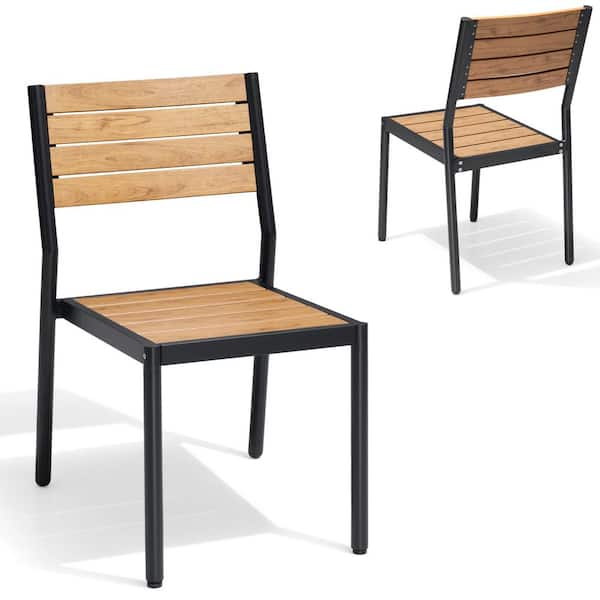 Stackable Outdoor Dining Chairs Aluminum Armless Patio Dining Chairs in Brown for Garden Lawn Deck and Yard (Set of 2)