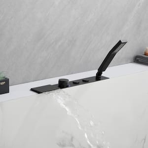 3-Handle Deck-Mount Roman Tub Faucet with Handshower in Matte Black