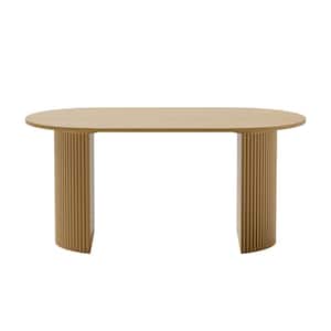 Abberton Natural Color Oak Wood Double Pedestal Base 60 in. x 33.5 in. Oval Dining Table (Seats 6)