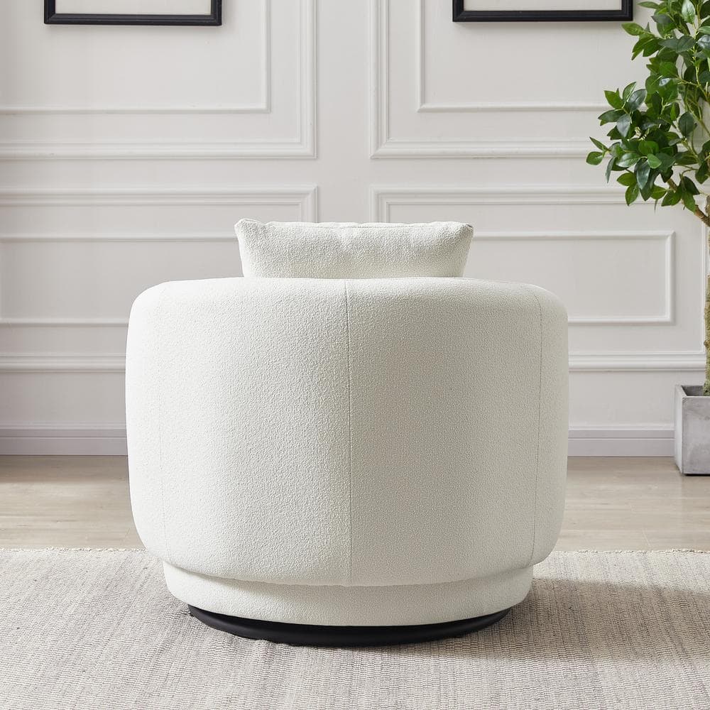 Cream Microfiber Barrel Accent Chair with Wood Frame