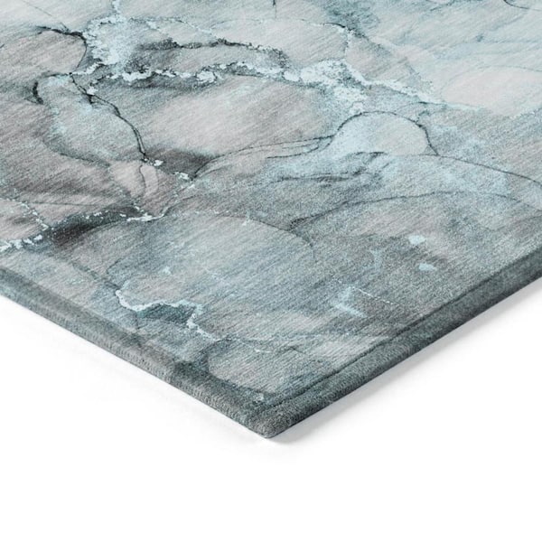 Teal 5 ft. x 8 ft. Woven Abstract Polyester Rectangle Indoor/Outdoor Area Rug