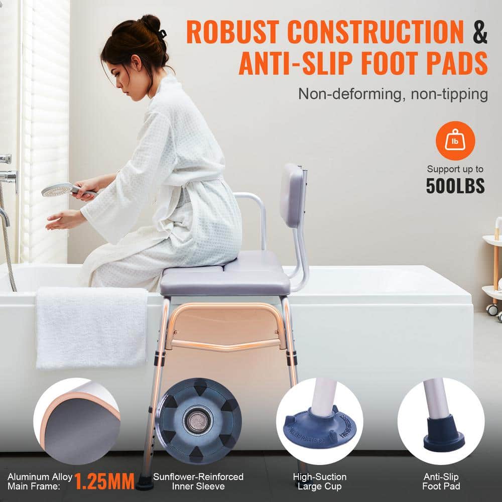 Gray PVC Adjustable Bathtub Transfer Bench with Padded Seat