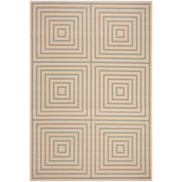 SAFAVIEH Beach House Cream/Aqua Doormat 2 ft. x 4 ft. Fretwork Geometric Indoor/Outdoor Area Rug