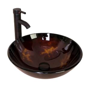 eclife Cameo Solid Tempered Glass Round Vessel Sink in Brown with ...