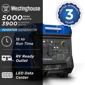 5,000-Watt Gas Powered Portable Inverter Generator with Recoil Start, LED Data Center