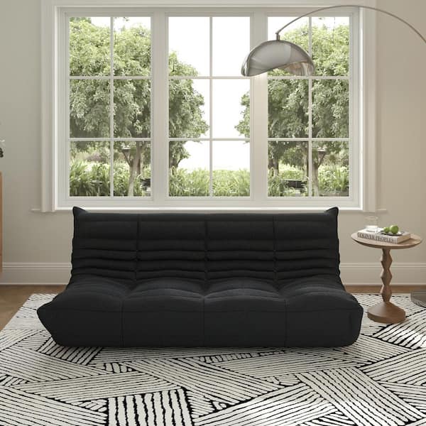 Magic Home Black Teddy Velvet Polyester Large 45-72 in. Fireside Lazy Sofa Bean Bag Chair Rebound Sponge Floor Couch for Apartment