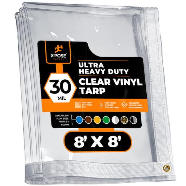 8 ft. W x 8 ft. L Clear Vinyl Tarp Super Heavy Duty 30 Mil Transparent Waterproof PVC Tarpaulin with Brass Grommets