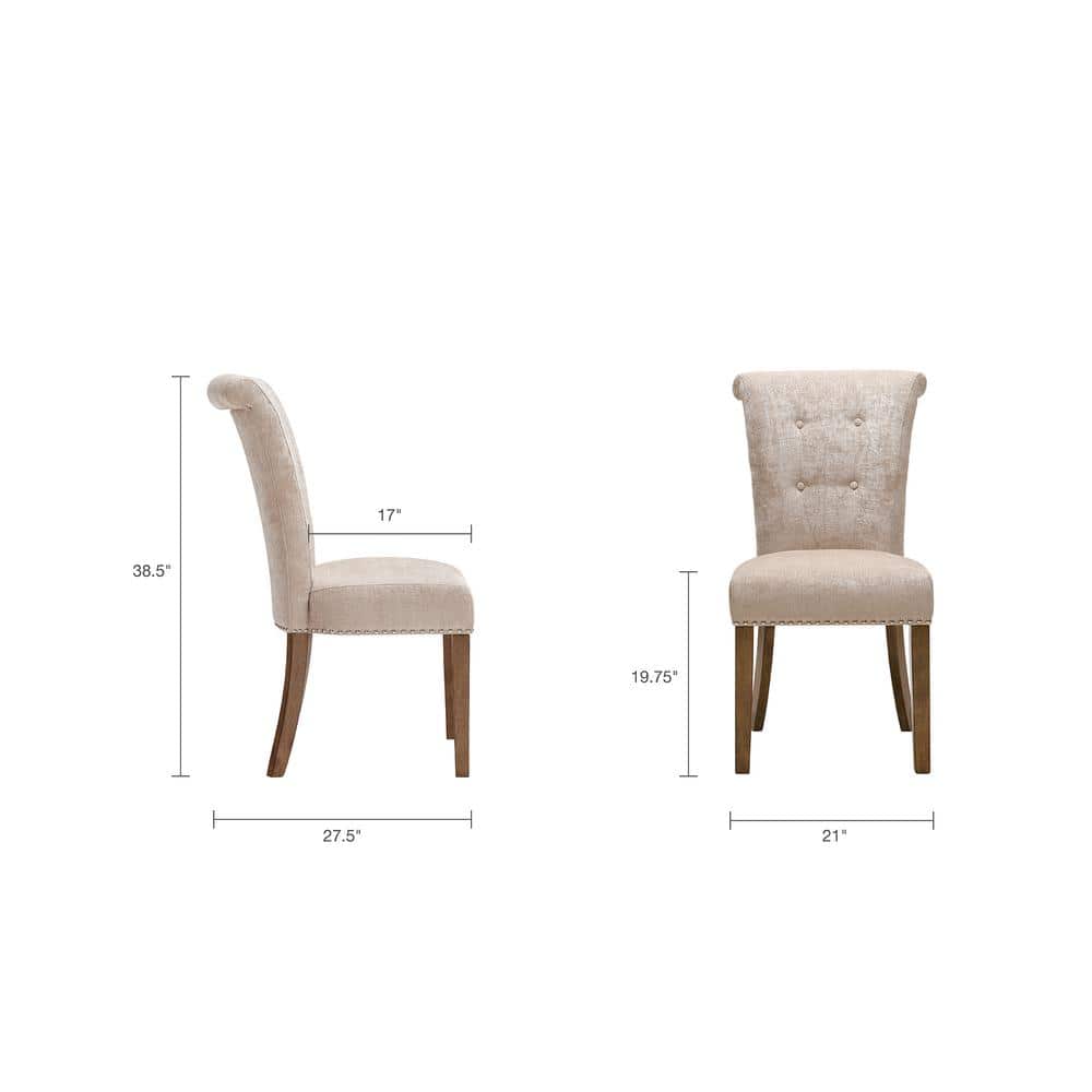 Cream Upholstered High Back Wood Side Chair Set