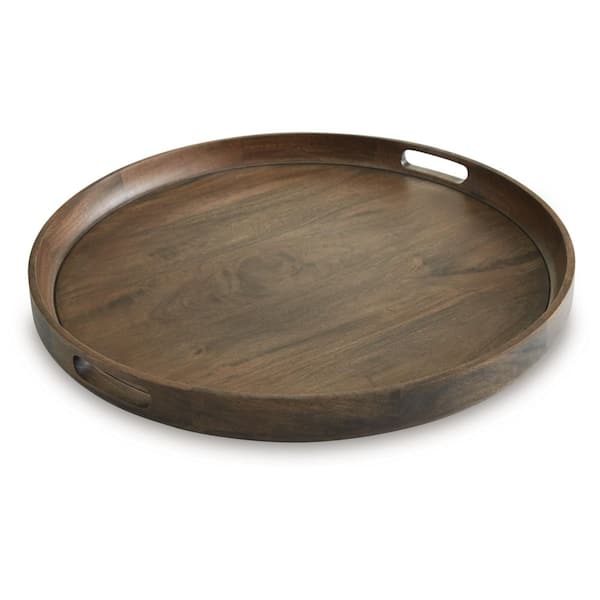 Webbworth Brown Round Wood 24 in. W Decorative Tray