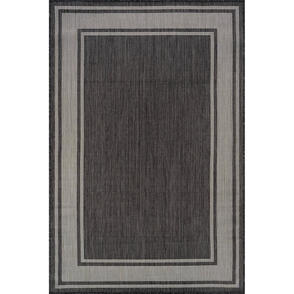 Essence Dark Gray/Gray 9 x 12 ft. Bordered Easy to Clean Indoor Outdoor Area Rug