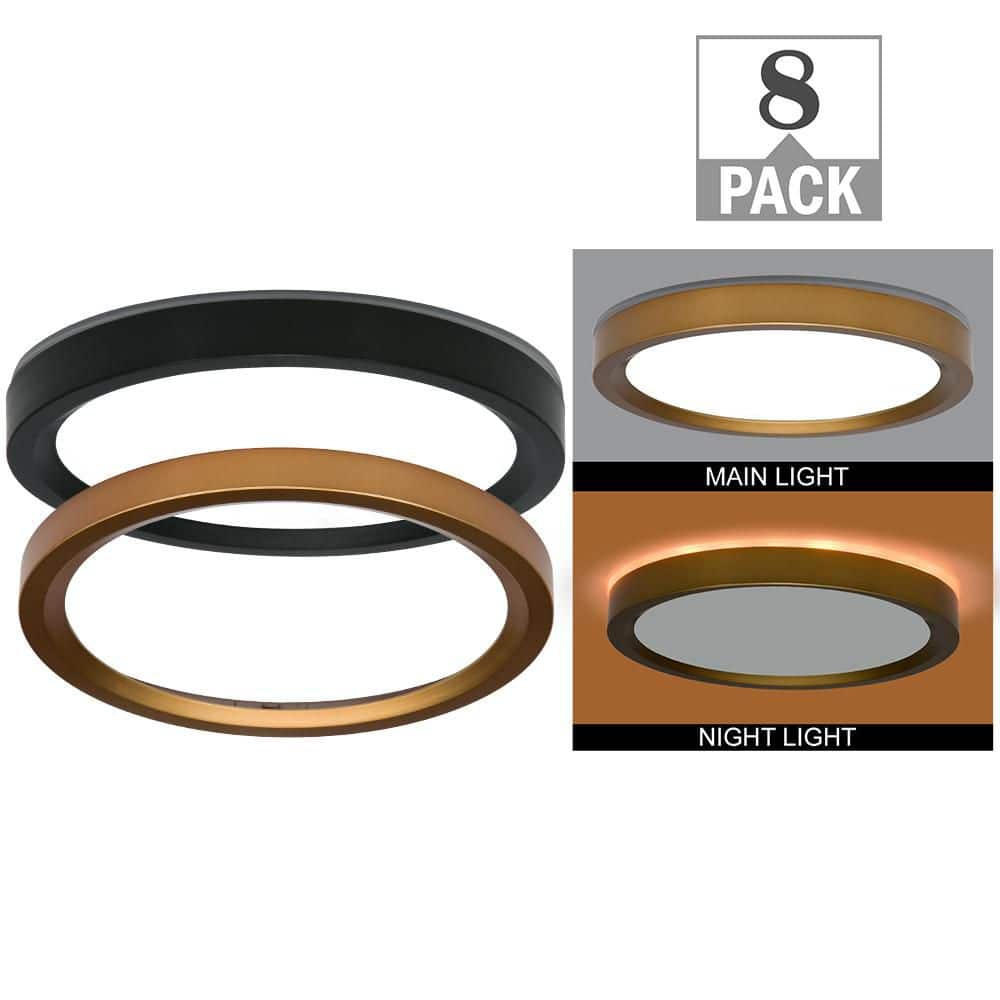 8-Pack 7.5 in. LED Flush Mount Ceiling Light with Night Light, Matte Black and Matte Gold Trims, Selectable 2700K-5000K price history on PriceWatchPro