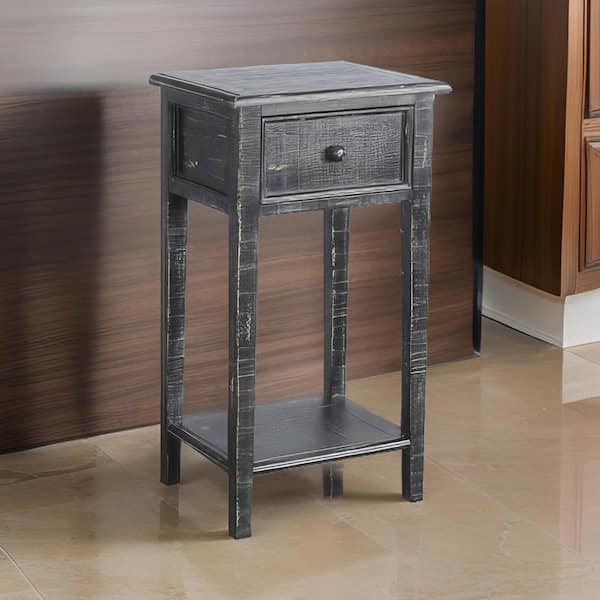 Benjara 17 in. Black Rectangular Wooden Top End Table