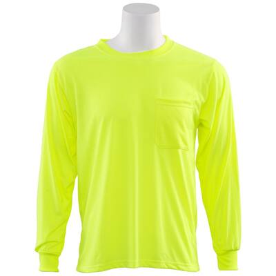 9602 Men's MD Hi Viz Lime Non-ANSI Long Sleeve Poly Jersey T-Shirt