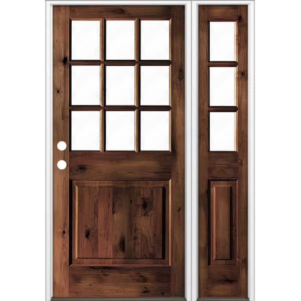 Krosswood Doors 50 in. x 80 in. Knotty Alder Right-Hand/Inswing Clear Glass Red Mahogany Stain Wood Prehung Front Door w/Right Sidelite