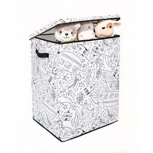 Kid's White Coloring Cube Storage Bin Hamper with lid and includes 4 Pack of Washable Markers