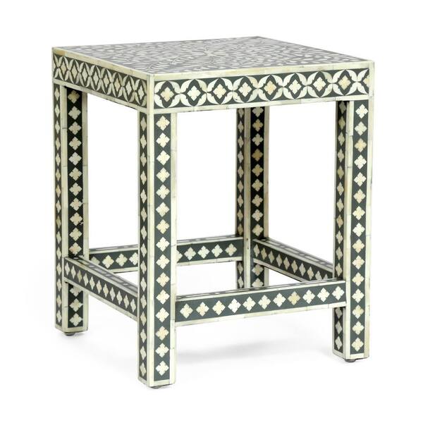 Benjara 16 in. Gray and White Square Wooden Top End Table