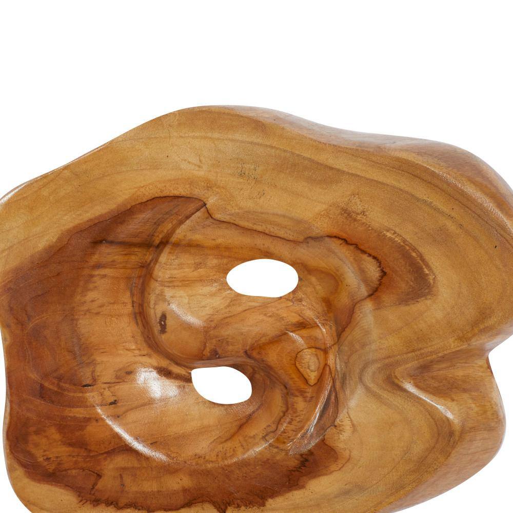 Brown Teak Wood Live Edge Abstract Tabletop Sculpture
